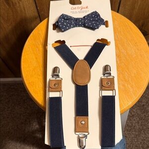 Cat & Jack Navy and Brown Suspenders with Bow Tie